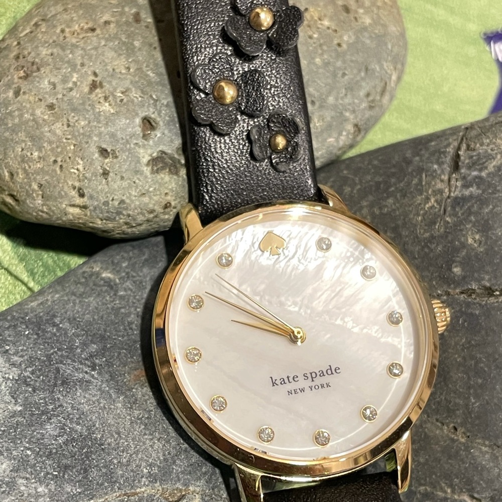 Kate spade Floral black leather band watch